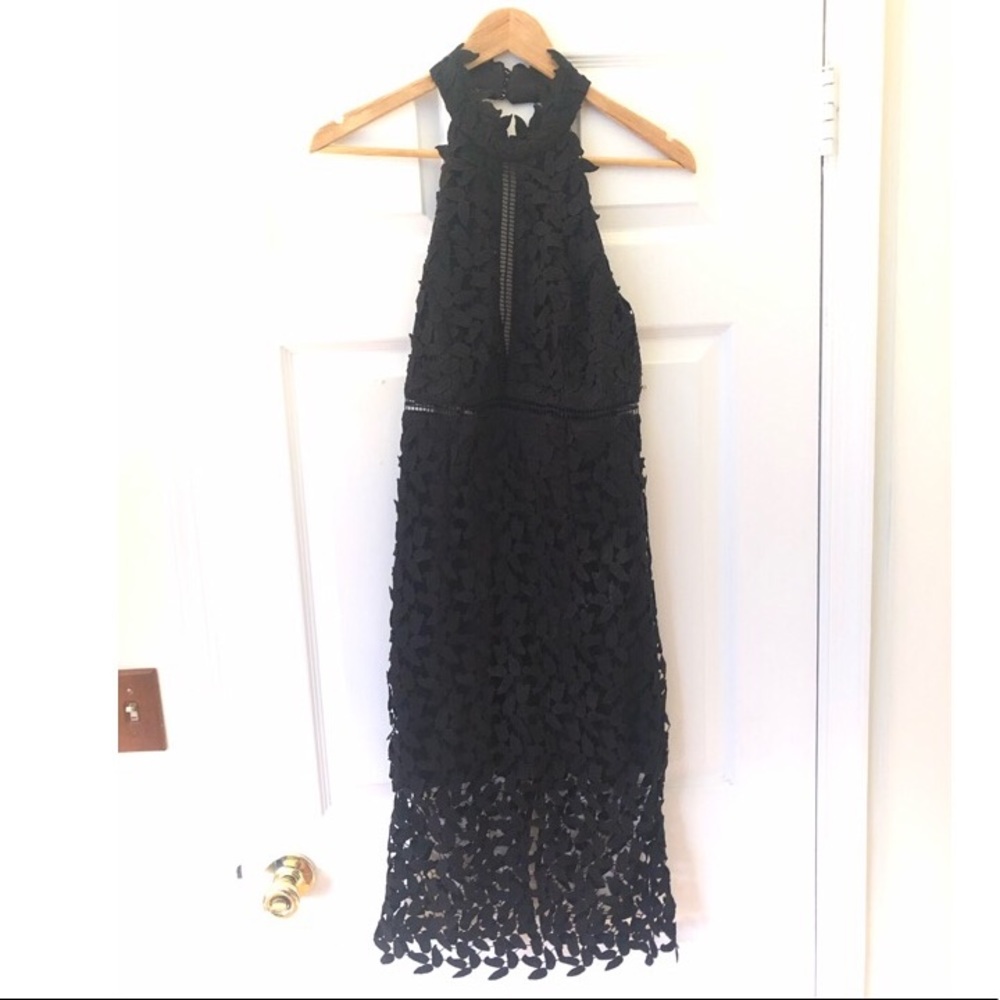 Bardot Lace Halter Black Dress